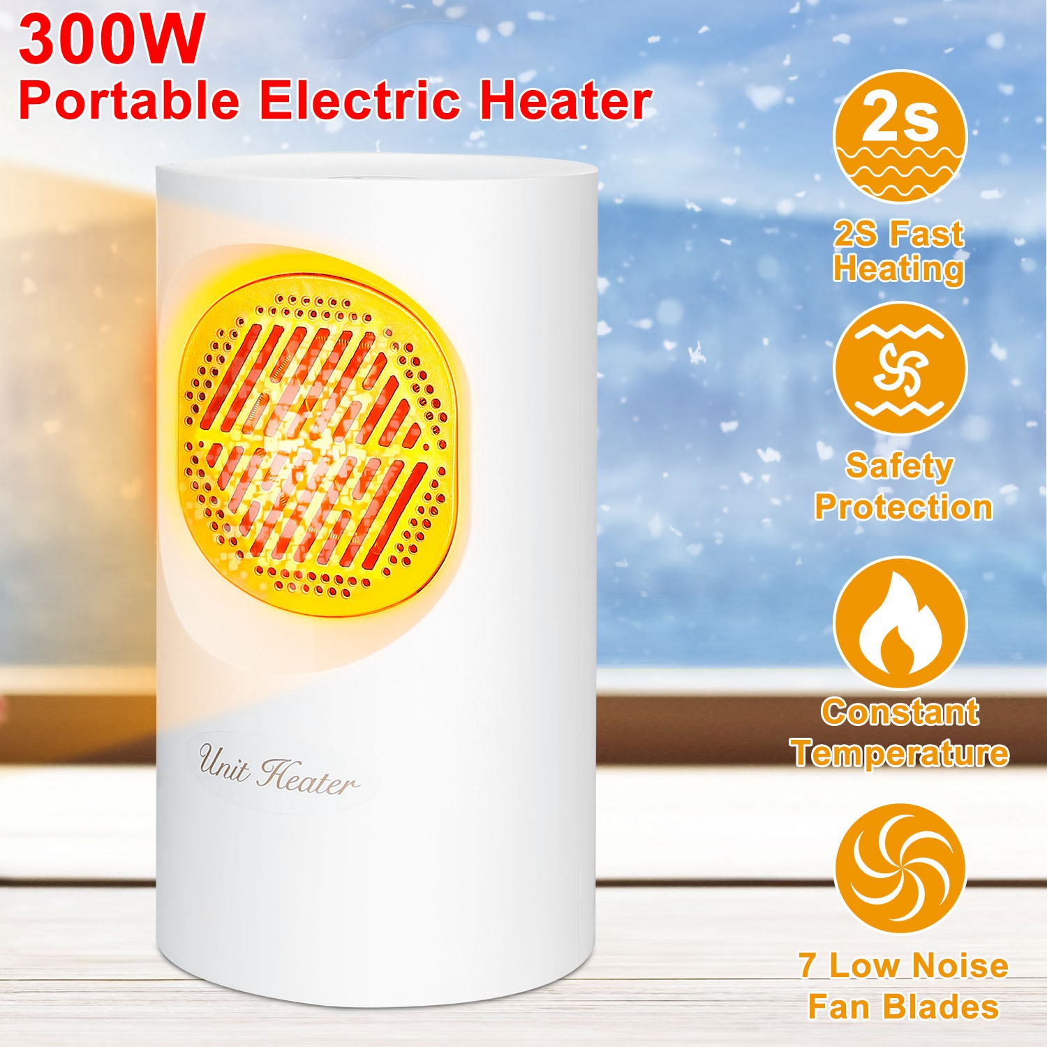 iMountek 300W Portable Electric Heater Mini Heating Unit Fan Portable Floor Desktop Air Fan Heater White - image 1 of 6