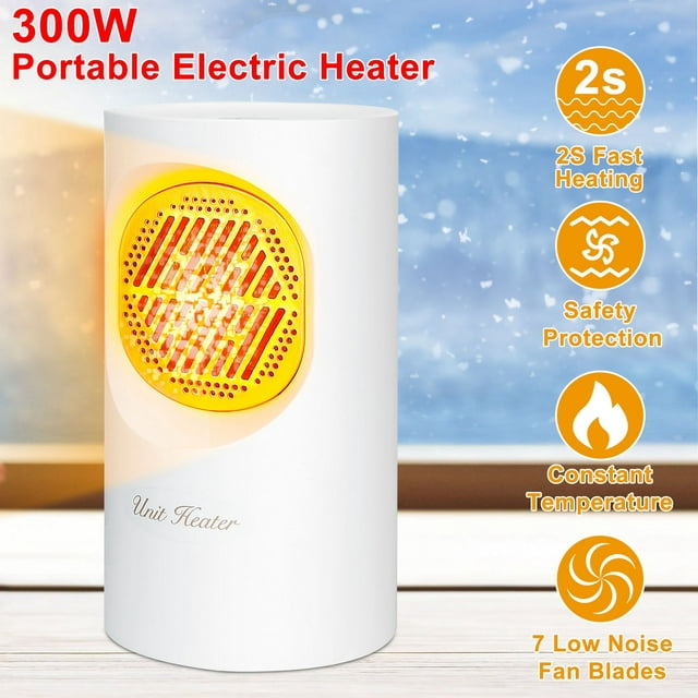 iMountek 300W Portable Electric Heater Mini Heating Unit Fan Portable Floor Desktop Air Fan Heater White