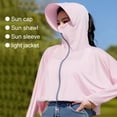 thumbnail image 4 of Mdesiwst Women Sunscreen Coat Zipper Opening Hooded Face Nack Protection Ice Silk Anti-UV Loose Thin Soft Breathable Long Sleeve Color Matching Cycling Camping Jacket, 4 of 7