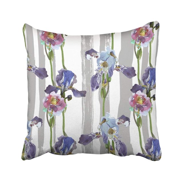 Funda de almohada ABPHQTO Iris de flores de Acuarela florecientes azules en Rayas Verticales Amarillo Rosa 45x45 cm