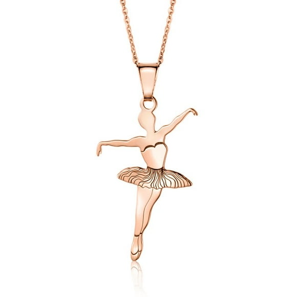 Collier Pendentif Danseuse de Ballet en Argent Sterling pour Filles Plaqué Or Rose sur Chaîne Torsadée 16 Pouces