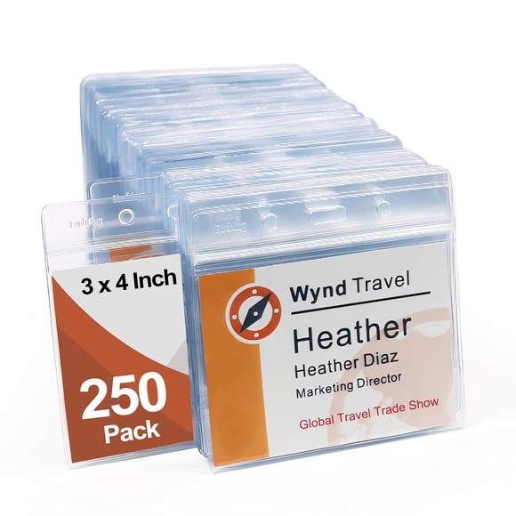 Porte-badges Nominatifs 3 x 4 Pouces - Porte-Badges Horizontaux en Plastique Transparent Fushing pour Étiquette de Nom, Porte-Cartes d'Identité pour Inserts de Badges Nominatifs 3 x 4 Pouces Ou Inserts d'Étiquette de Nom (