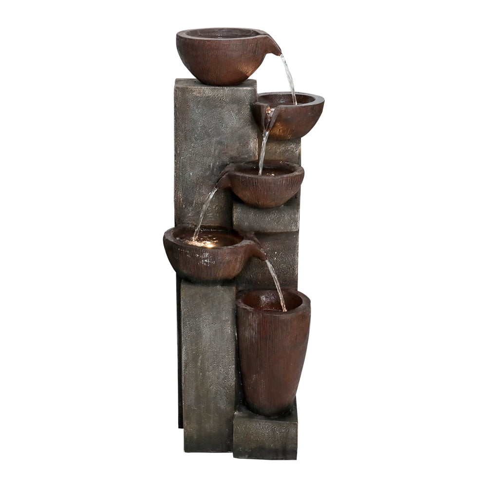 39.7”Outdoor Fountains and Waterfalls 5-tier Floor-Standing Water Fountain with LED Lights for Garden, Office,House, Patio, Backyard, and Home Art Decor