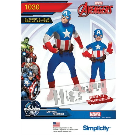Simplicity Mens' & Childs' Size 3-8/S-XL Captain America Costume Pattern, 1 Each