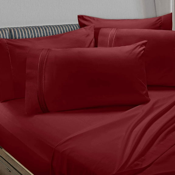Clara Clark 6-Piece 1800 Thread Count Nature & Floral Burgundy Red Solid Print Microfiber Sheet Sets