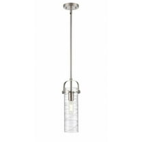 Innovations Lighting  Pilaster II Cylinder - 1 Light 12" Stem Hung Pendant Deco Swirl/Satin Nickel
