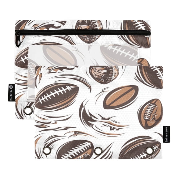 2 Pack Flip Folders with Clear PVC Window Binder Pouches 3-Ring Binder Organizer for Office & Home American Football Elements