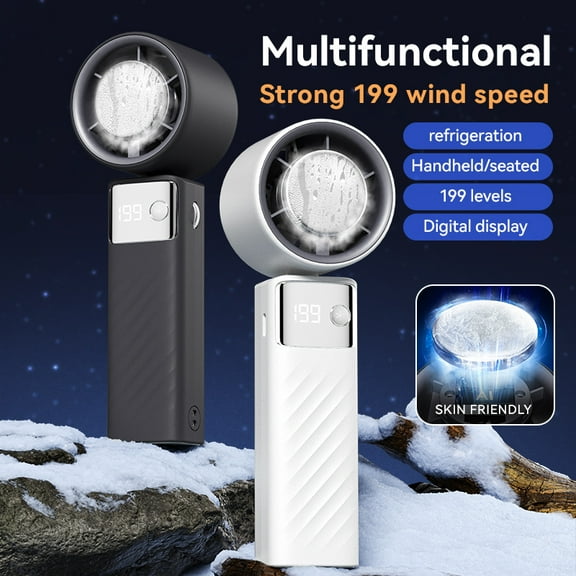 Portable Mini Fan (White), Cold Ice Mode, High-Speed Portable Mini Fan - 199 Levels Infinite Speed Adjustment, USB Charging, 3000mAh Long Battery Life, Strong Wind Power For Outdoor Travel