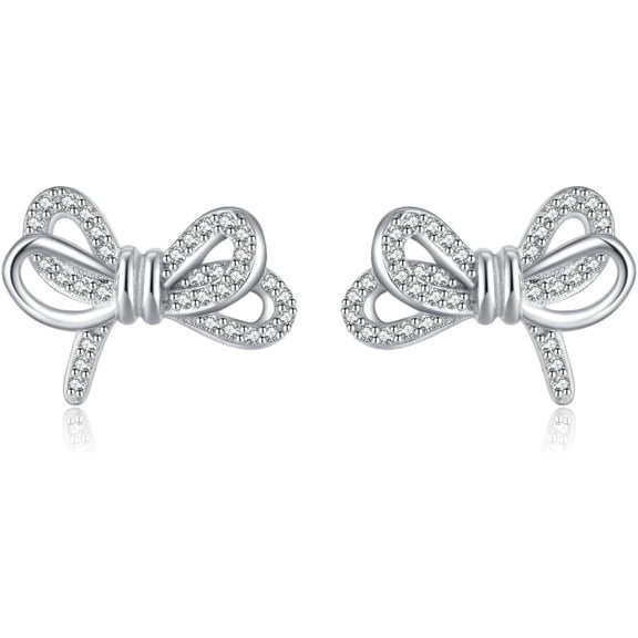 Sterling Silver CZ Bow Studs Earrings for Women Teens Bowknot Studs Earrings