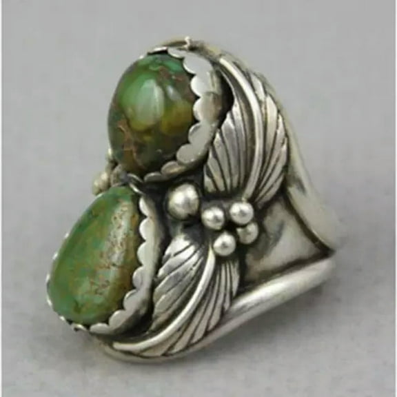 HOOUN Boho Women 925Silver Retro Turkish Handmade Turquoise Ring Jewelry Gift Size6-10-8-1#