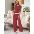 thumbnail image 3 of DARING DIVA Women's Pajama Sets Short Sleeve Ruffled Top Long Pants Lounge Sets L Claret, 3 of 7
