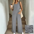 thumbnail image 2 of ClodeEU Women's Crewneck Button Sleeveless Wide Leg Jumpsuit with Pockets,Casual Long Romper Gray,Women's Plus XL, 2 of 9