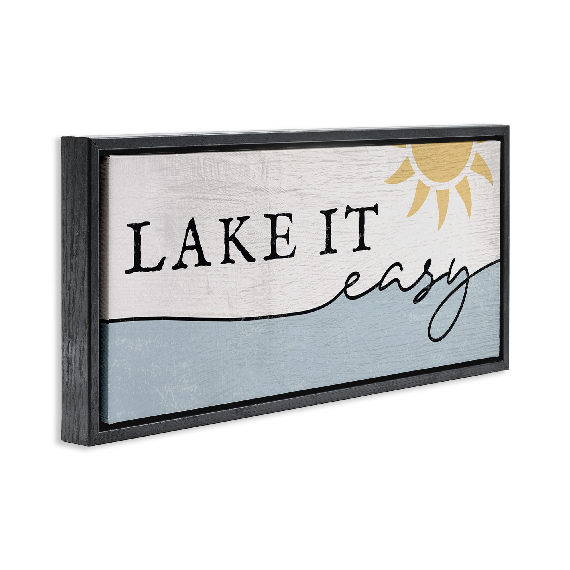 Stupell Industries Nautical Pun Lake It Easy Nature Painting Black Floater Framed Canvas Art Print Wall Art, 25 x 11