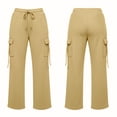 thumbnail image 4 of JGGSPWM Women's Solid Wide Leg Cargo Pants High Waist Elastic Drawstring Loose Fit Pants for Yoga Gym Golf Running Sports Loungewear Yellow XL, 4 of 7