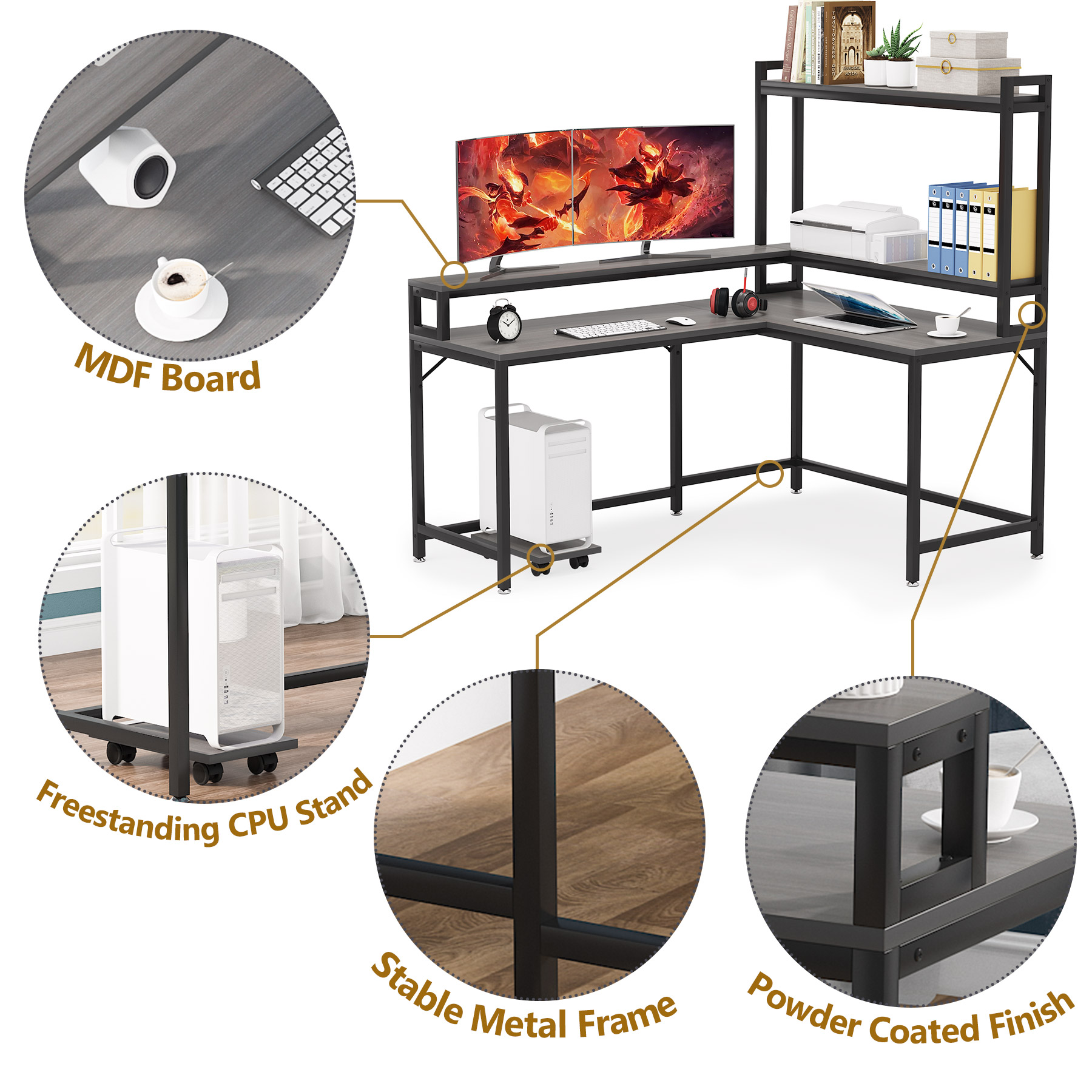 Buy ribesigns L Shaped Desk with Hutch and Monitor Stand, Corner