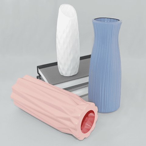 Mainstays Plastic Ribbed Round Vase, Pink Blush, Indoor