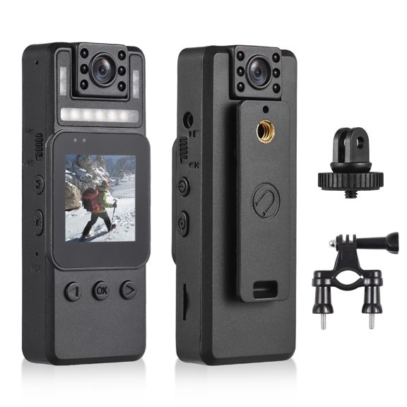 Cámara Cámara Corporal 1080P Con Grabación De Audio Y Video Cámara Corporal Portátil Videocámara WiFi Con Lente Giratoria De 180 Luces De Advertencia De Visión Nocturna