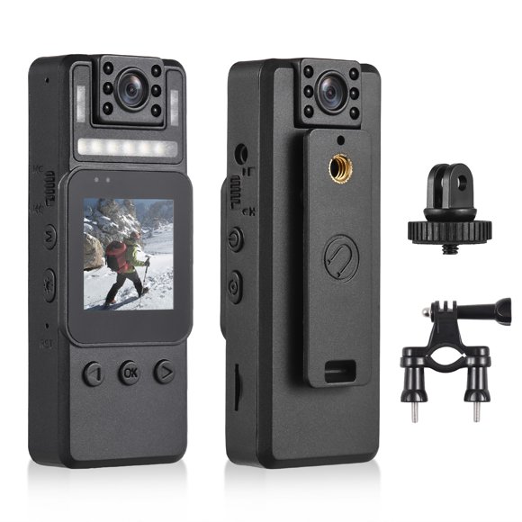 Cámara Cámara Corporal 1080P Con Grabación De Audio Y Video Cámara Corporal Portátil Videocámara WiFi Con Lente Giratoria De 180 Luces De Advertencia De Visión Nocturna
