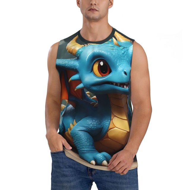 Balery Adorable Blue Baby Dragon Camisetas sin mangas para hombre, absorbe la humedad y protege contra el mal olor.-Large