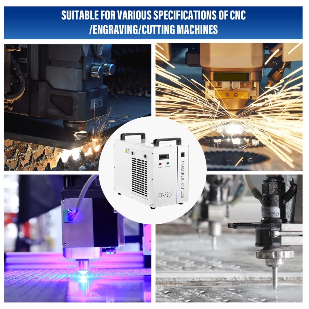 Water Cooling System, Industrial Chiller with 7L Tank, 2 Inlets/Outlets for 80W-180W Laser Engraving Machines, Viewing Window
