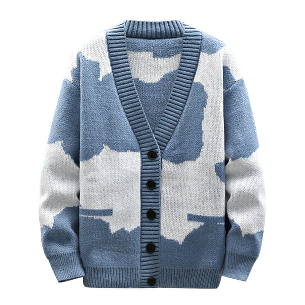 Men's Cardigan Sweater V Neck Casual Soft Long Sleeve Button Down Jacquard Knitted  Sweater Color Block Loose Fit Knitwear Coat - Walmart.com
