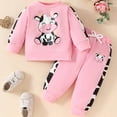 thumbnail image 2 of Caqnni Cow Print Bell Bottoms Outfits Toddler Girl Short Sleeve Romper Sleepwear Pajamas 3 6 9 12 18 24 Months 2T 3T(Pink,2-3 Years), 2 of 7