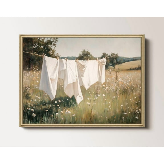 Vintage Laundry Room Art, Washing Room Wall Art, Laundry Day Print, Clothesline Painting, Country Meadow Art, Cottagecore Art Printable 117 ,Decor For Living Room Bedroom, 8x12 UNFRAMED