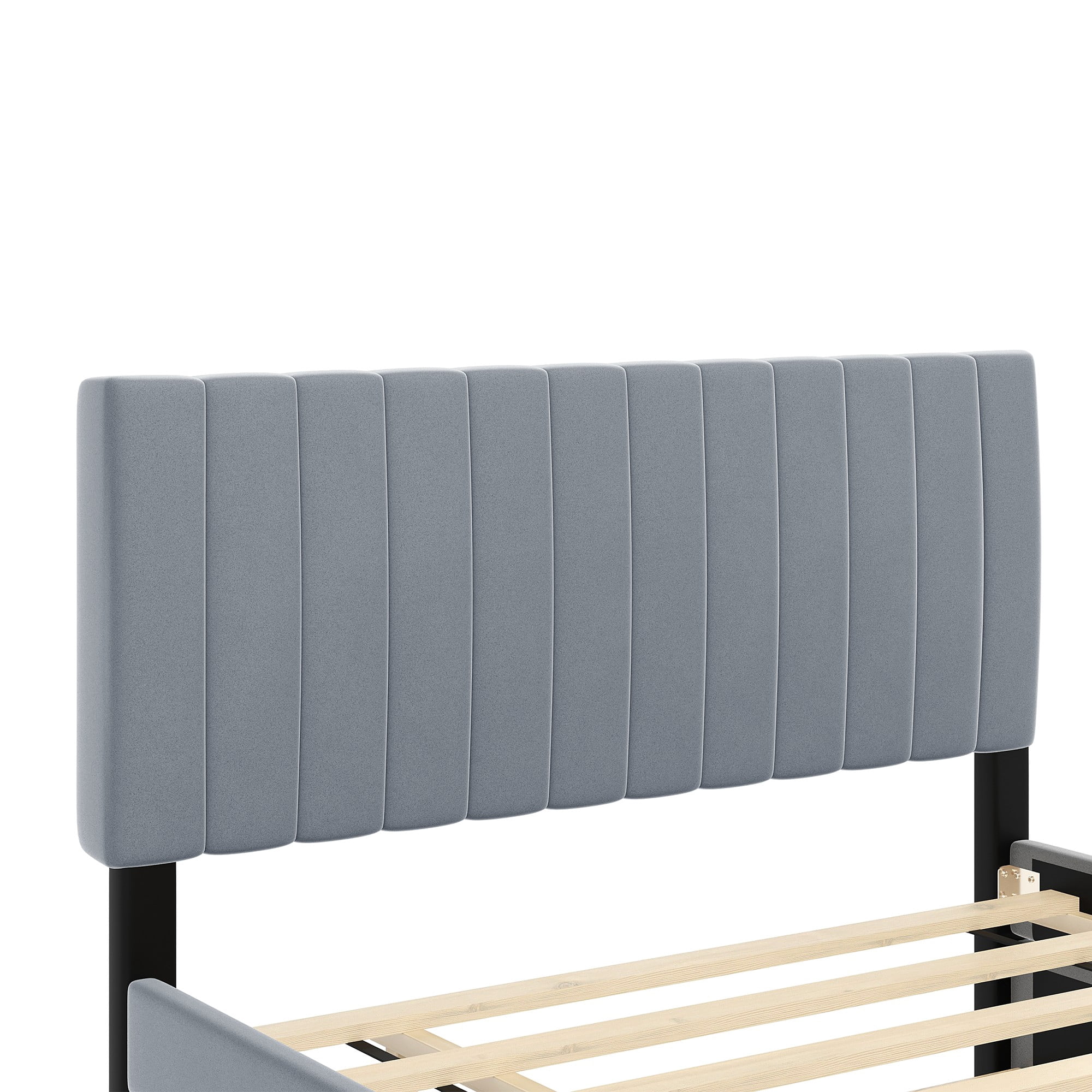 Aukfa Full Size Upholstered Platform Bed Frame with Twin Size Trundle for Bedroom,Guestroom, Gray