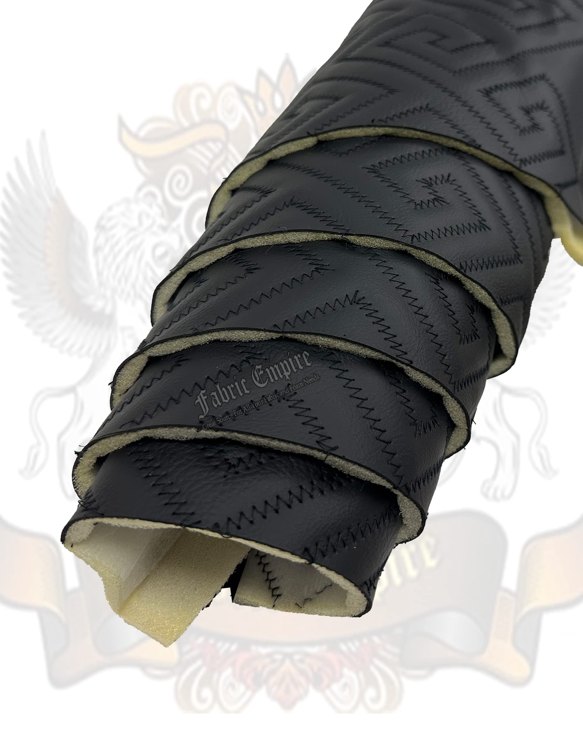 Vinyl Quilted Foam Fabric w 3/8" Foam Backing Upholstery / 52" Wide/Sold by The Yard/ Car Interiors, Door Panels, Dashboards, Headliners, Liners, Seating (Black Grecca w HQ Black Thread, Greek Key)