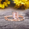 thumbnail image 5 of 7x5mm Emerald Cut 2 Carat Morganite Engagement Ring On 10k Rose Gold Wedding Set Bridal Set Art Deco Gift For Her, 5 of 5