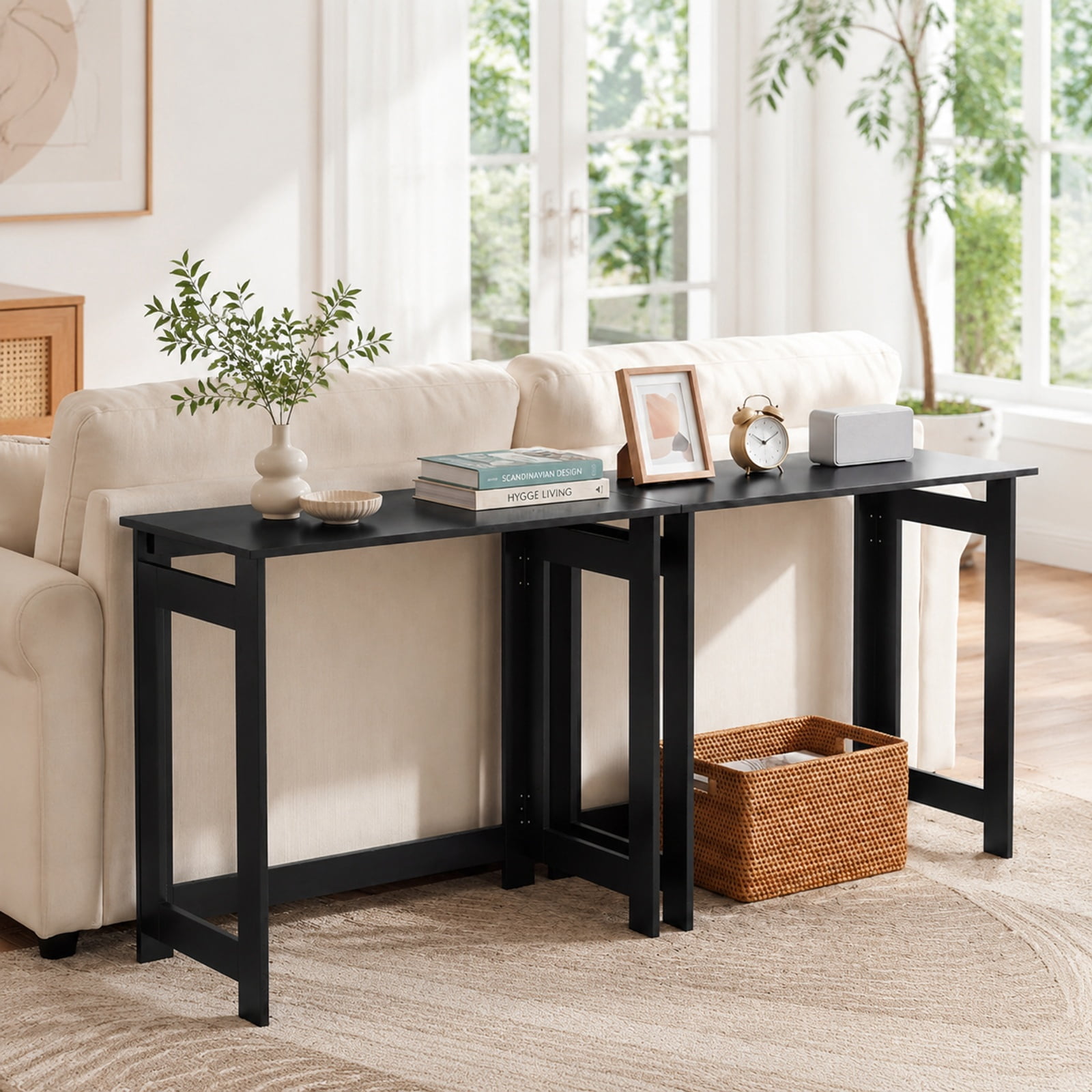 Furnibear Folding Console Table with Foldable Legs Narrow Entryway Sofa Table for Hallway Entrance and Behind Couch Space Saving, Black