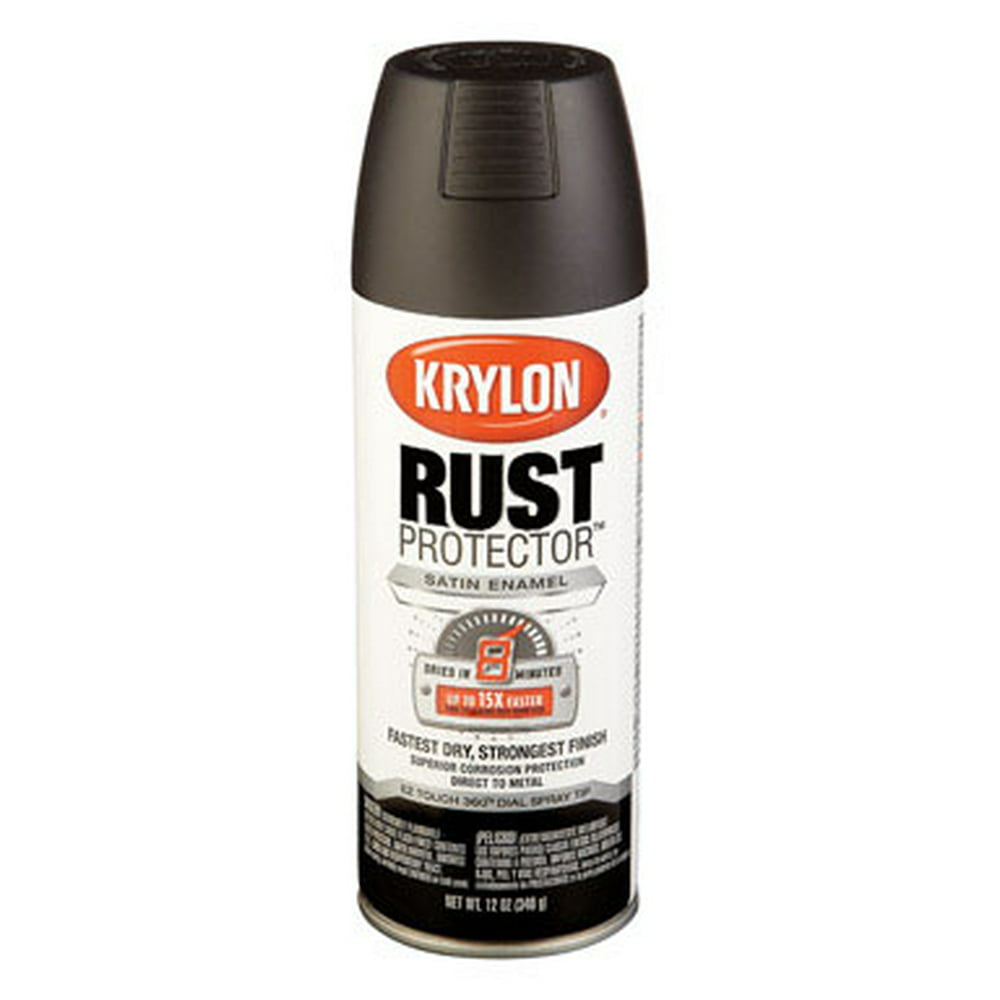 Krylon Rust Protector Enamel Satin Spray Paint, Black, 12 Oz.