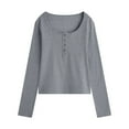 thumbnail image 2 of aidice Pajama Tops for Women Quarter Button Scoop Neck Long Sleeve Stretch Comfy Basic Layer Undershirt Blouse, 2 of 5