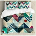 thumbnail image 3 of Farmhouse Decor Twin Size Duvet Cover Set, Chevron Patchwork with Vintage Stylized Line and Retro Button Forms Kitsch Artsy, Decorative 2 Piece Bedding Set with 1 Pillow Sham, Multi, by Ambesonne, 3 of 3