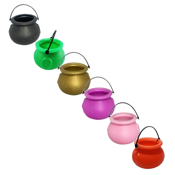 Mini Cauldron Candy Bowls 6-Pack Assorted Colors, Plastic Halloween Pots with Handles for Trick or Treat Decor, Multicolor, One Size, Plastic