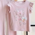 thumbnail image 3 of HCNTES Toddler Girls Clothes 18M 24M 2T 3T 4T Summer Outfits Baby Ruffled Sleeve Butterfly-Print Vest Top + Flared Pants Sets, 3 of 5