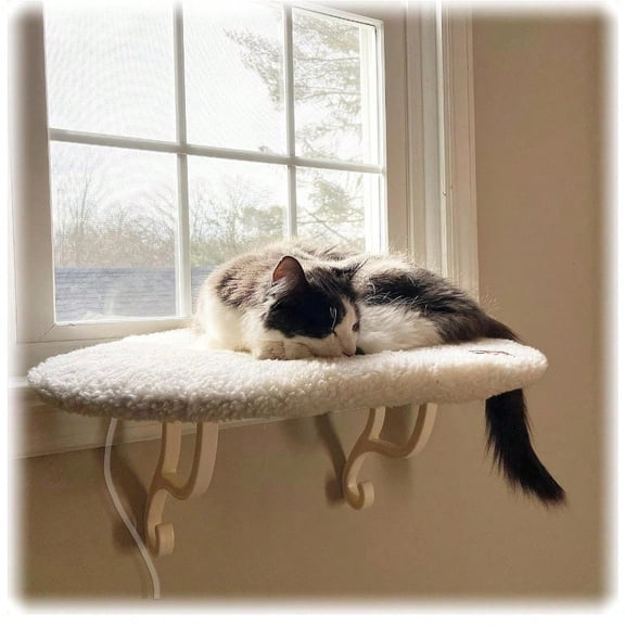 Kitty Sill Heated Cat Window Perch For Large Cats Orthopedic Window Hammock Bed Holds 40LBS Washable Cover Kitty Windowsill Bed Seat For Indoors Cream Fleece Heated 14 X 24in