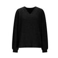 thumbnail image 6 of laiqvcdr Womens Long Sleeve Sweaters，Casual V Neck Lightweight Knit Sweater Tops, Trendy Outfits Tunic Sweaters,Black,Womens Plus M, 6 of 8