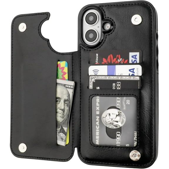 MYKOMI Compatible with iPhone 16 Plus Wallet Case with Card Holder, PU Leather Kickstand Card Slots Case, Double Magnetic Clasp and Durable Shockproof Cover 6.7 Inch