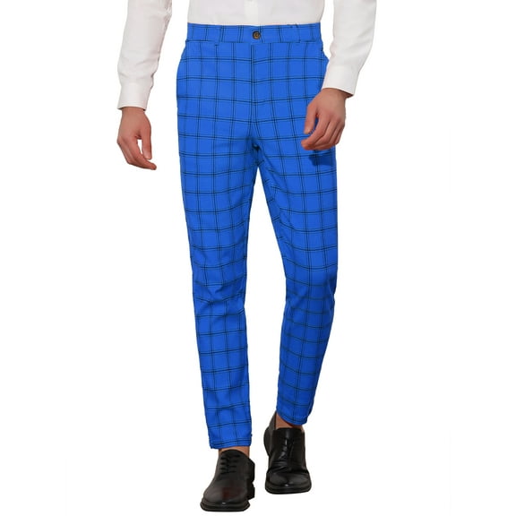 INSPIRE CHIC Plaid Trouser for Men's Flat Front Skinny Checked Pattern Dress Pants