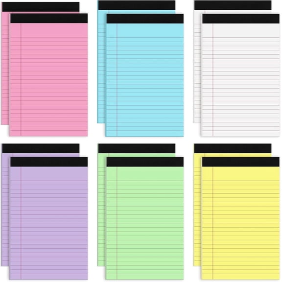 Hapric 12 pack Notepad Legal Pads 5x8 inch, 80gsm Thick Paper for To-Do Lists, 360 Sheets, 6 Colors