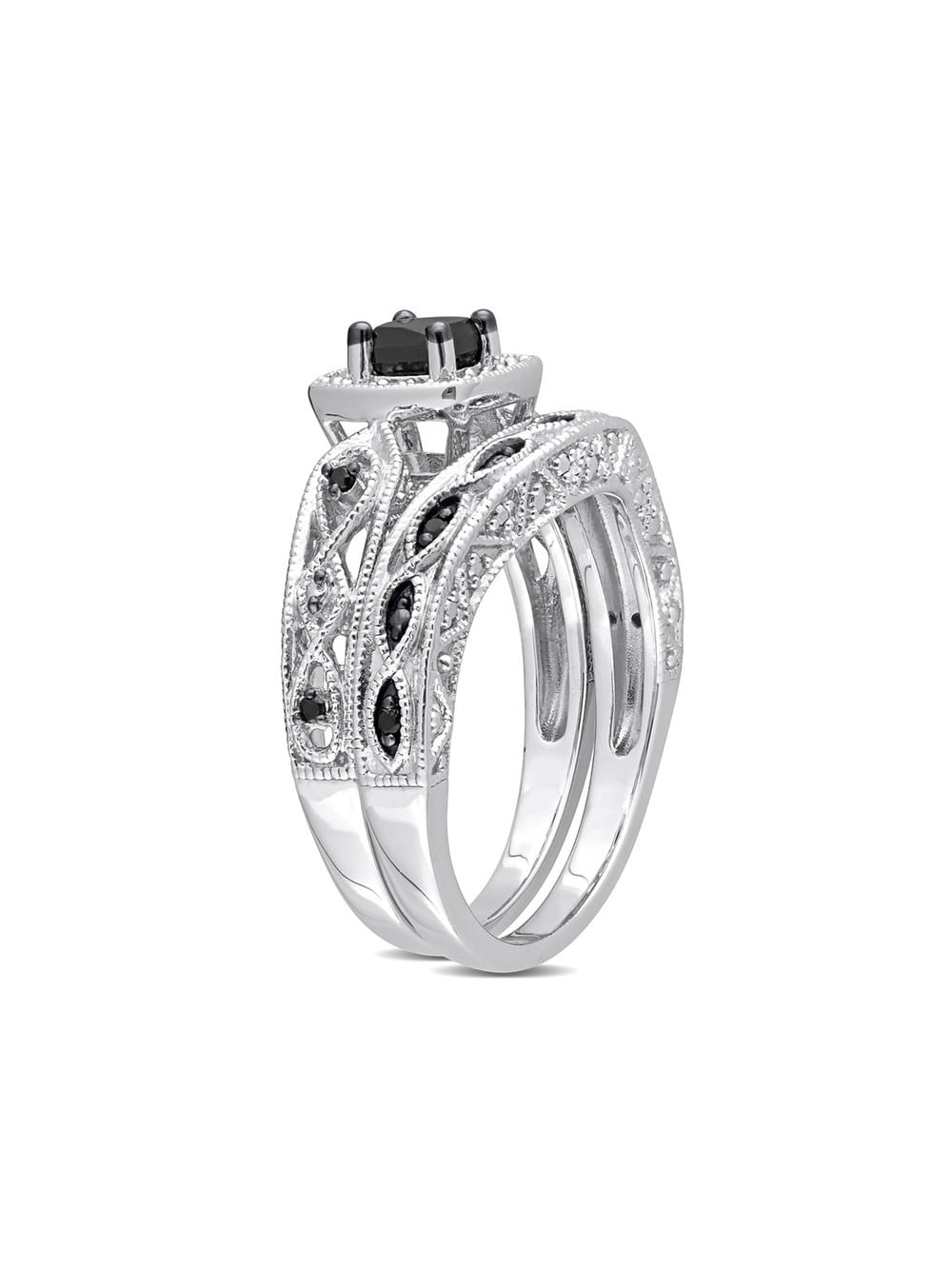 2/3 Carat (Ctw) Black Diamond Engagement Ring and Wedding Band Set in Sterling Silver for Women