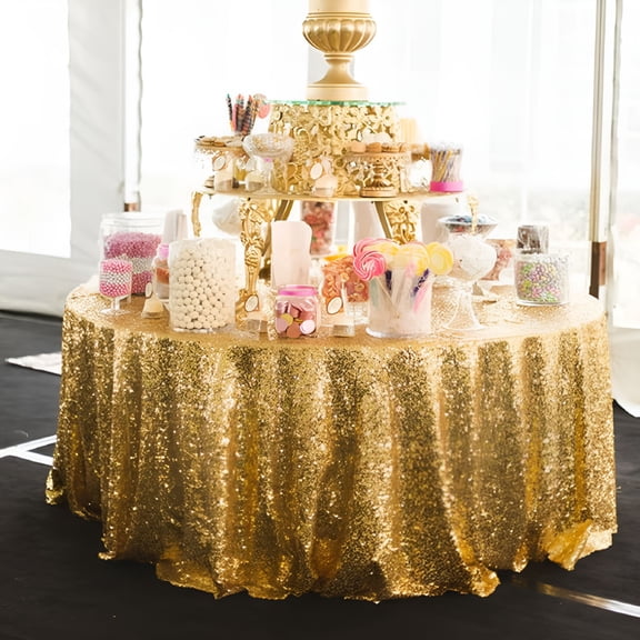 AUQ Round Tablecloth Sequin Tablecloth Glitter Tablecloth Table Cover for Wedding Birthday Party Decor