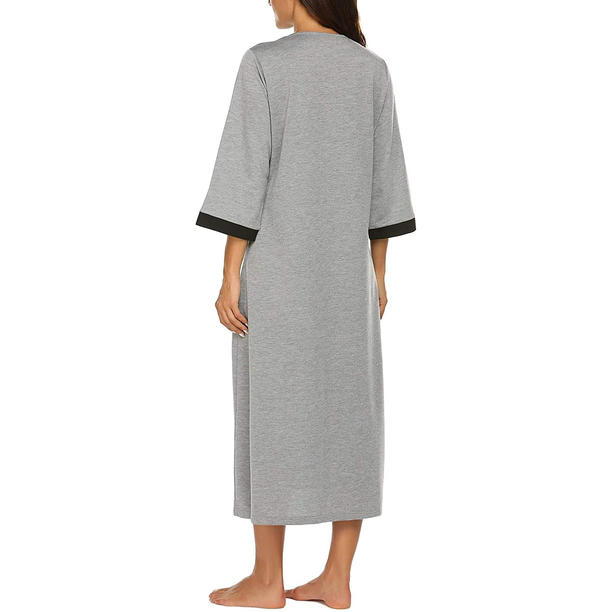 Robe à Fermeture Éclair pour Femmes Manches 3/4 Vêtements de Détente  Longueur Complète avec Poches Peignoir Long Doux