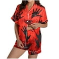 thumbnail image 2 of Kilaqueen Plus Size Pajamas for Women Set Trendy Ghost Pumpkin Graphic Halloween Pajamas Soft Satin Fall Pajamas Women Lightweight Short Pjs Loungewear, 2 of 6