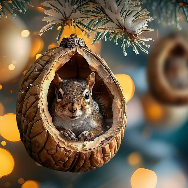 Adornos navideños de animales | Colgantes de búho y mapache para el árbol | Decoraciones navideñas planas de acrílico para colgar en coronas de árbol de Navidad o en la pared
