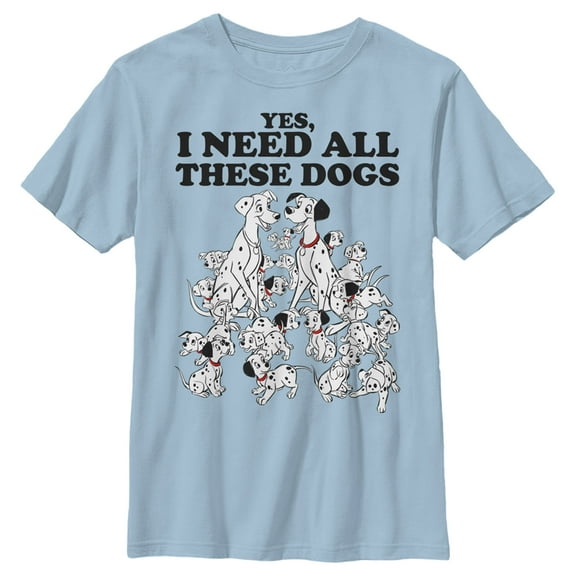 Boy's One Hundred and One Dalmatians Yes, I Need All These Dogs  Graphic Tee Light Blue Small