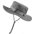 thumbnail image 4 of Men Women Adjustable Drawstring Sun Hat Solid Cotton Breathable Wide Brim Outdoor Fisherman Cap for Climbing Hunting Beach, 4 of 4