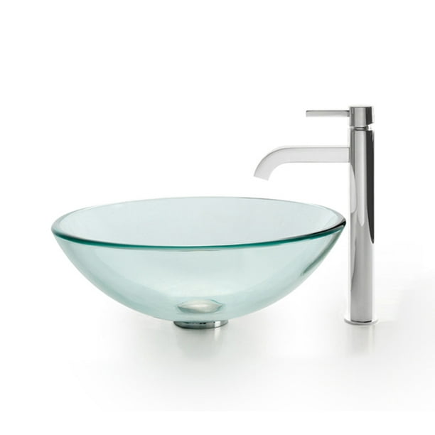 KRAUS Glass Vessel Sink with Ramus Faucet in Chrome