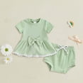 thumbnail image 2 of Toddler Baby Girls Summer Clothes Short Sleeve Pull On T-shirt & Drawstring Shorts Plaid 2Pcs Outfits Set Girls Summer Set 0-24 Months,6-12 Months, 2 of 3